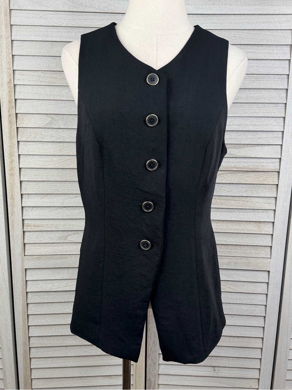 A NEW DAY Women's Tailored Long Button Front Cutaway Vest Black-Medium